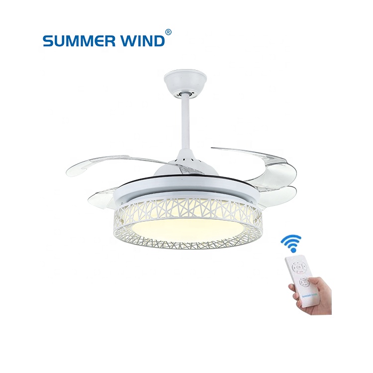 Factory direct save energy silent 3 fan speed retractable white ceiling light with fan