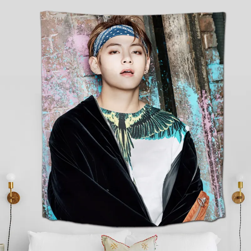 Popular Kpop Printing Korea Handsome Boy Tapestries Custom Hippie weed butterfly BTS Tapestry throw blanket