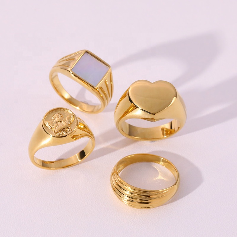 Новые модели стерео Cherub крылья дизайн из нержавеющей стали с покрытием 18 K золота Cupid Angel Wings Signet Ring