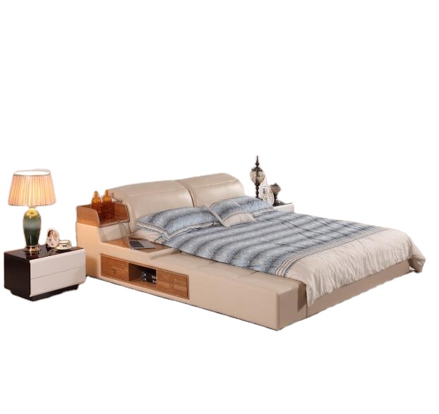 Bedroom furniture Modern Style Bed Soft Leather Beds for Home Furniture Bedroom New Design 2021 Genuine Leather