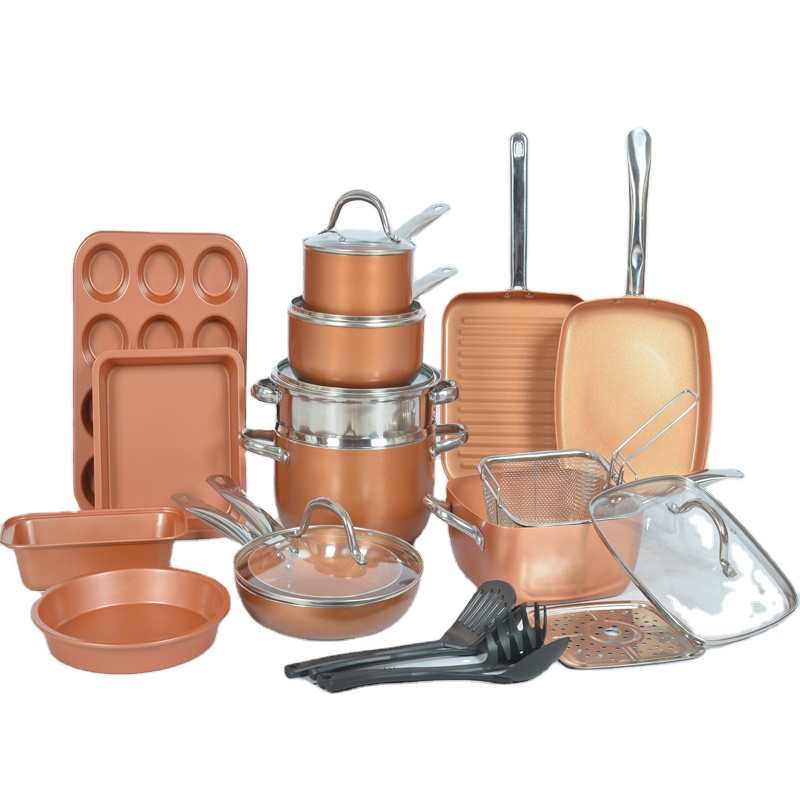 Copper Collection 23 Pieces Premium Cookware and bakeware Set with Nonstick Coating, Aluminum Composition dishwasher safe