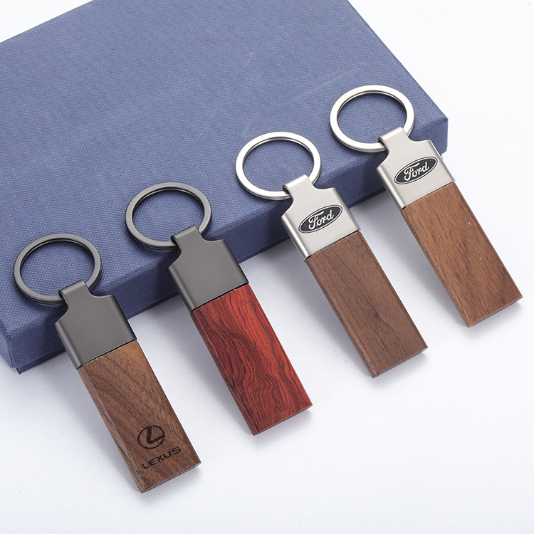 Custom Logo Retro vintage Rectangle Zinc alloy multifunctional wood car keychain