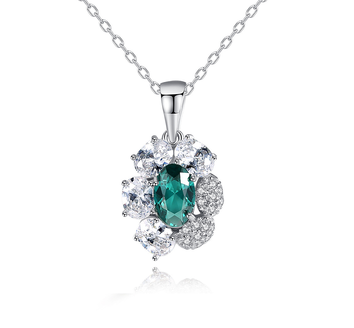 Daidan Necklace Gemstone Cubic Zirconia Jewelry Green Sunflower 925 Silver Luxury Pendant Necklaces