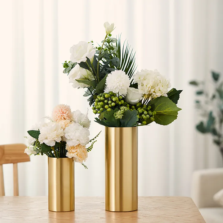 Maxery Nordic Pure Brass Dried Flower Light Luxury Vase Decoration Metal Straight Tube INS Hydroponic Desktop Decoration