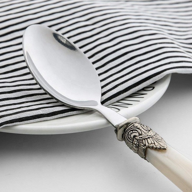 4 Pieces Set Serving Spoon Knife and Fork Stainless Steel Cutlery Set with Acrylic Handle