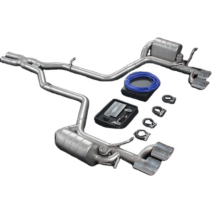 Stainless Steel Cat-Back Muffler with Valve Split Exit Four Tips for Benz C300 W204