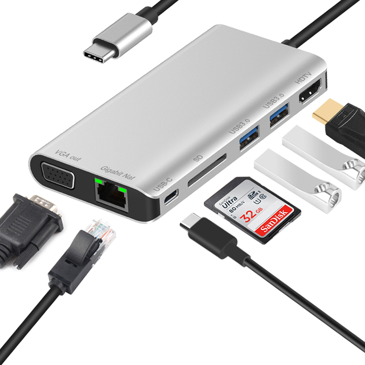 Заводская Прямая поставка USB 3,0 SD кардридер VGA HDTV Gigabit Lan USB Type C многофункциональная док-станция