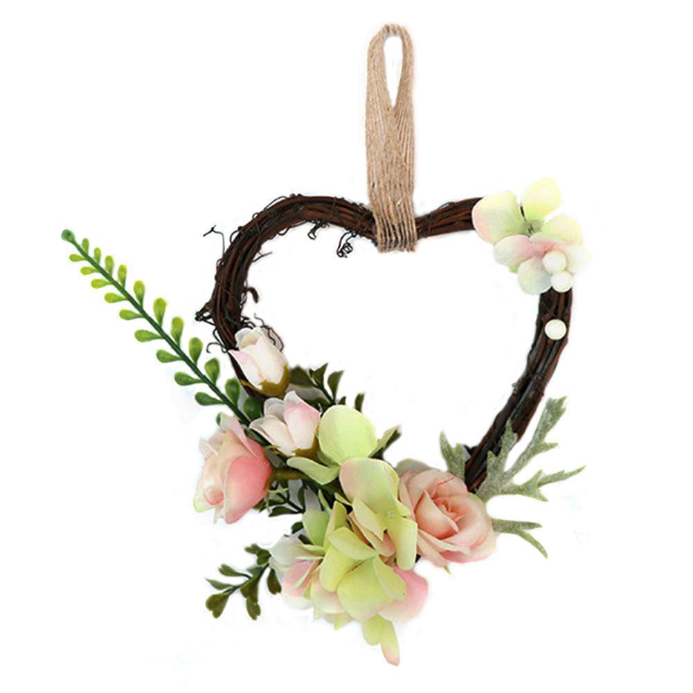 Artificial Garlands Rattan Heart-shaped Garlands Simulation Flower Wall Art Hanging for Wedding Home Decoration