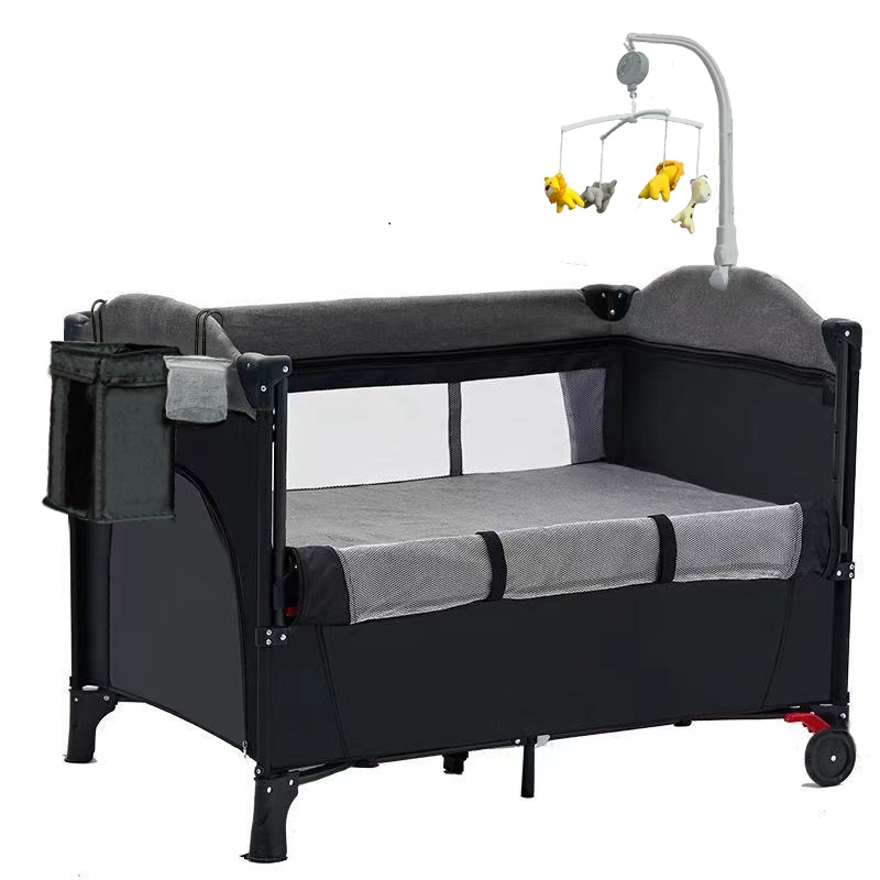 Hot sale in stock OEM movable baby bedside bed Baby game bed with toys Customized LOGO folding baby crib for 0-6years in stock