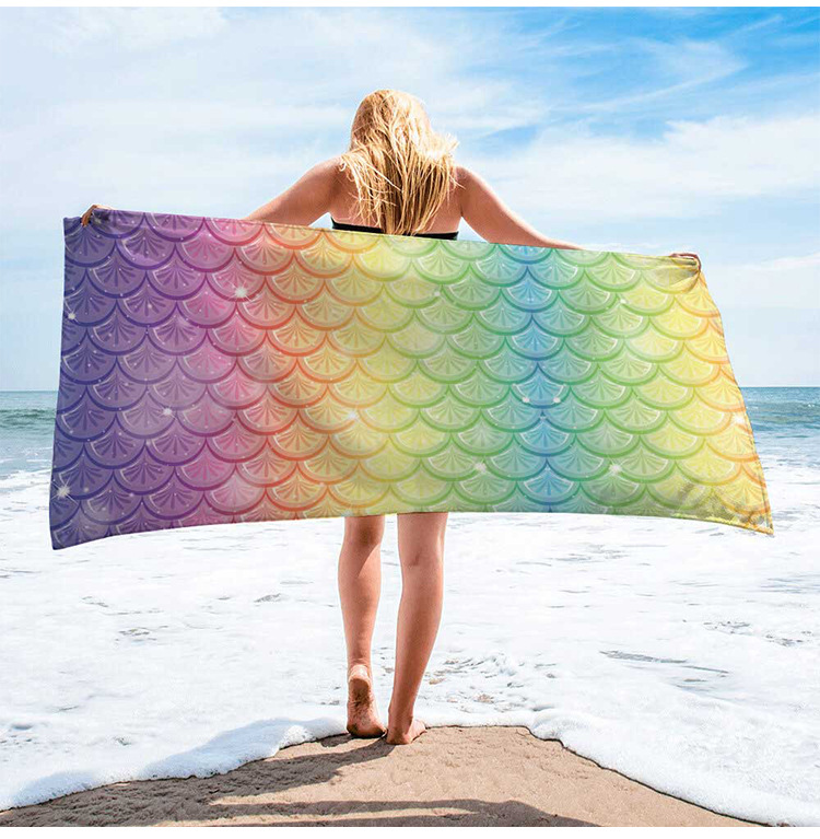 The new bath towel is creative, fashionable, gentle and non-stimulating, mermaid beach towel, adult swimming print, sunscreen