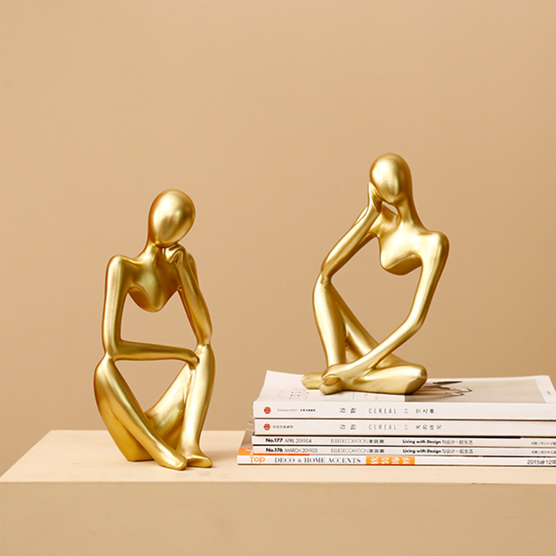 Minimalist Luxury Home Decoration Accessories Gold Figures Office Abstract Sculpture Resin Decor For Living Room