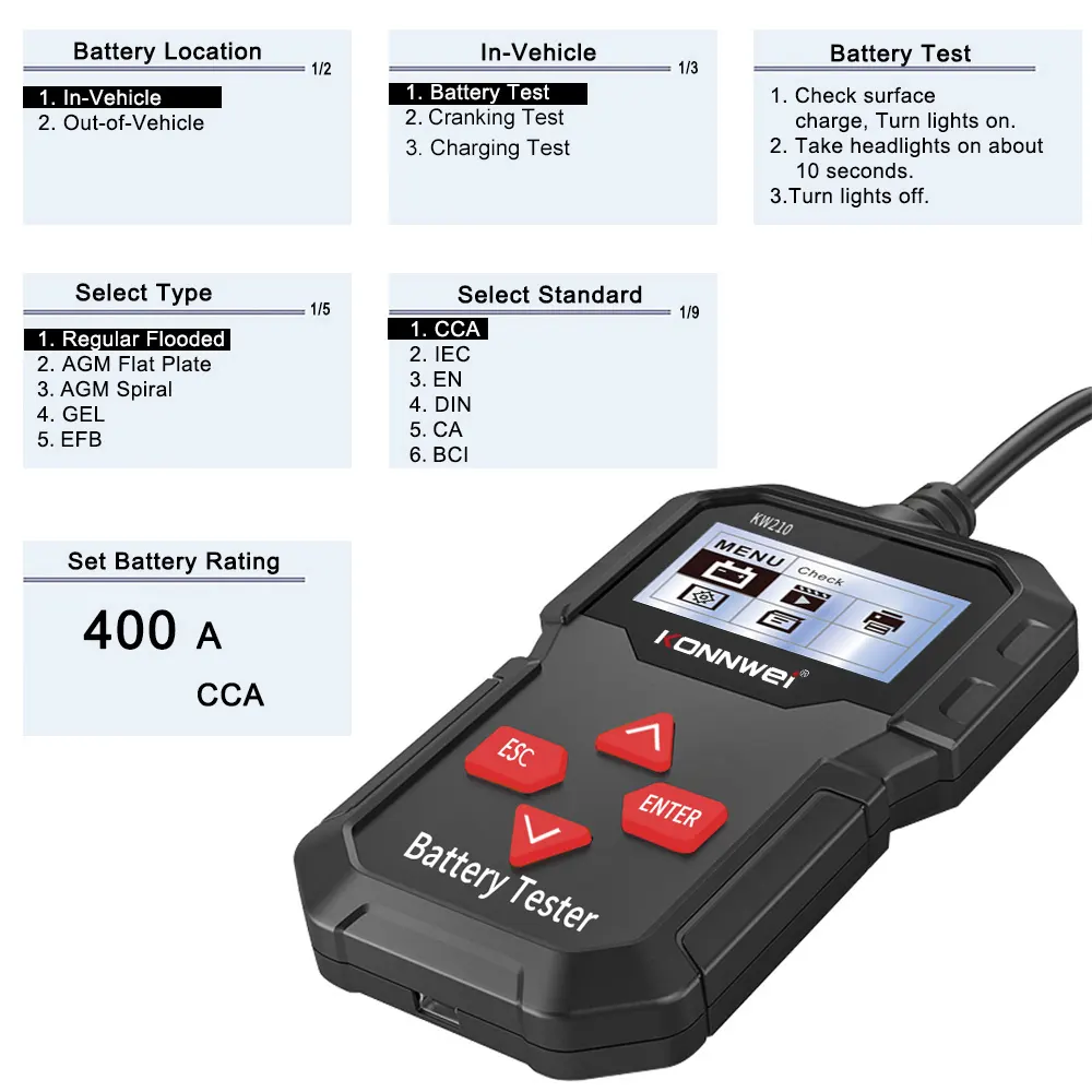 KONNWEI KW210 Car Battery Load Tester 12V Professional Automotive Alternator Digital Analyzer Waveform Voltage Test Tool