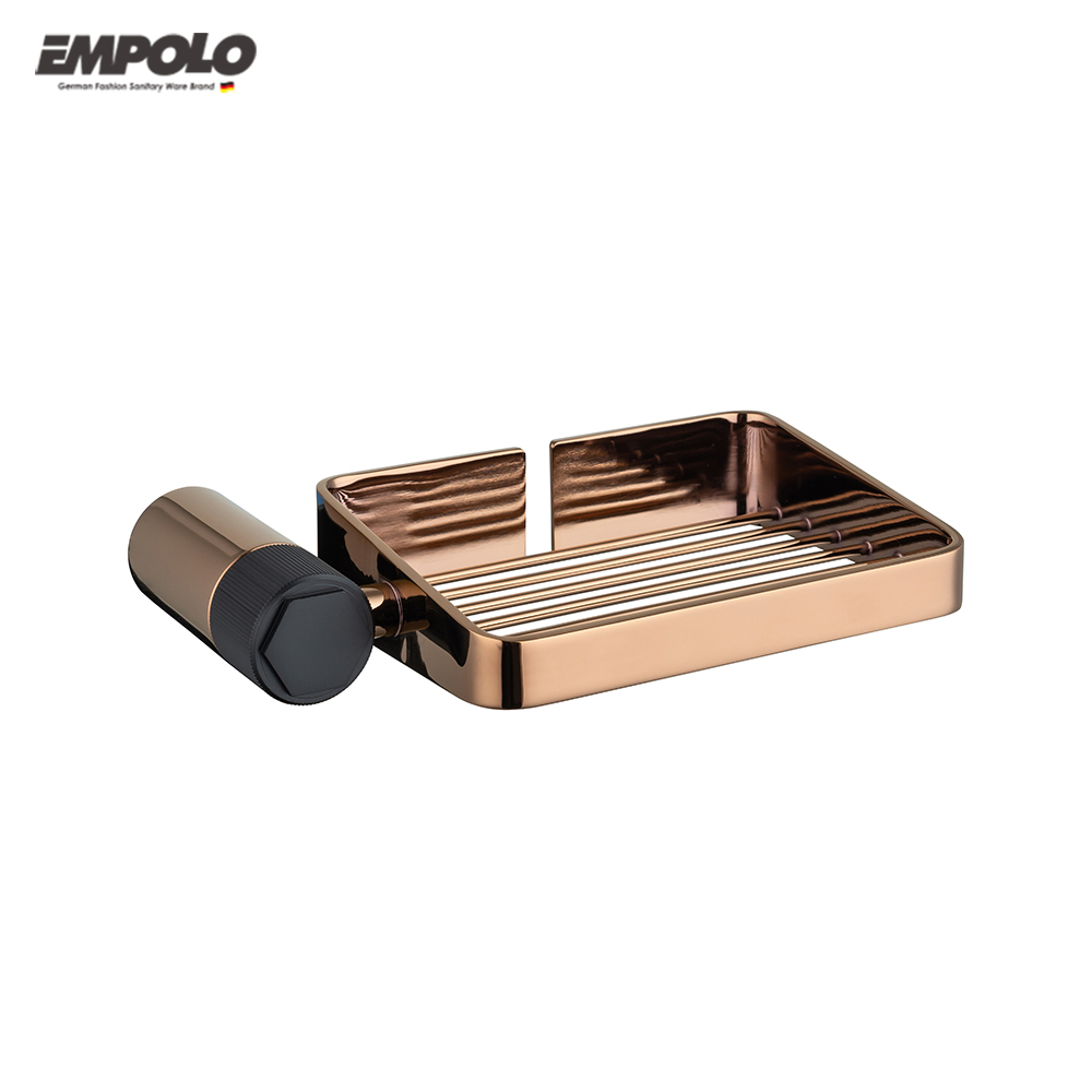 Hotel Bathroom Rose Gold and Matt Black Soap Dish Holder Wall Mounted Glass Soap Holder