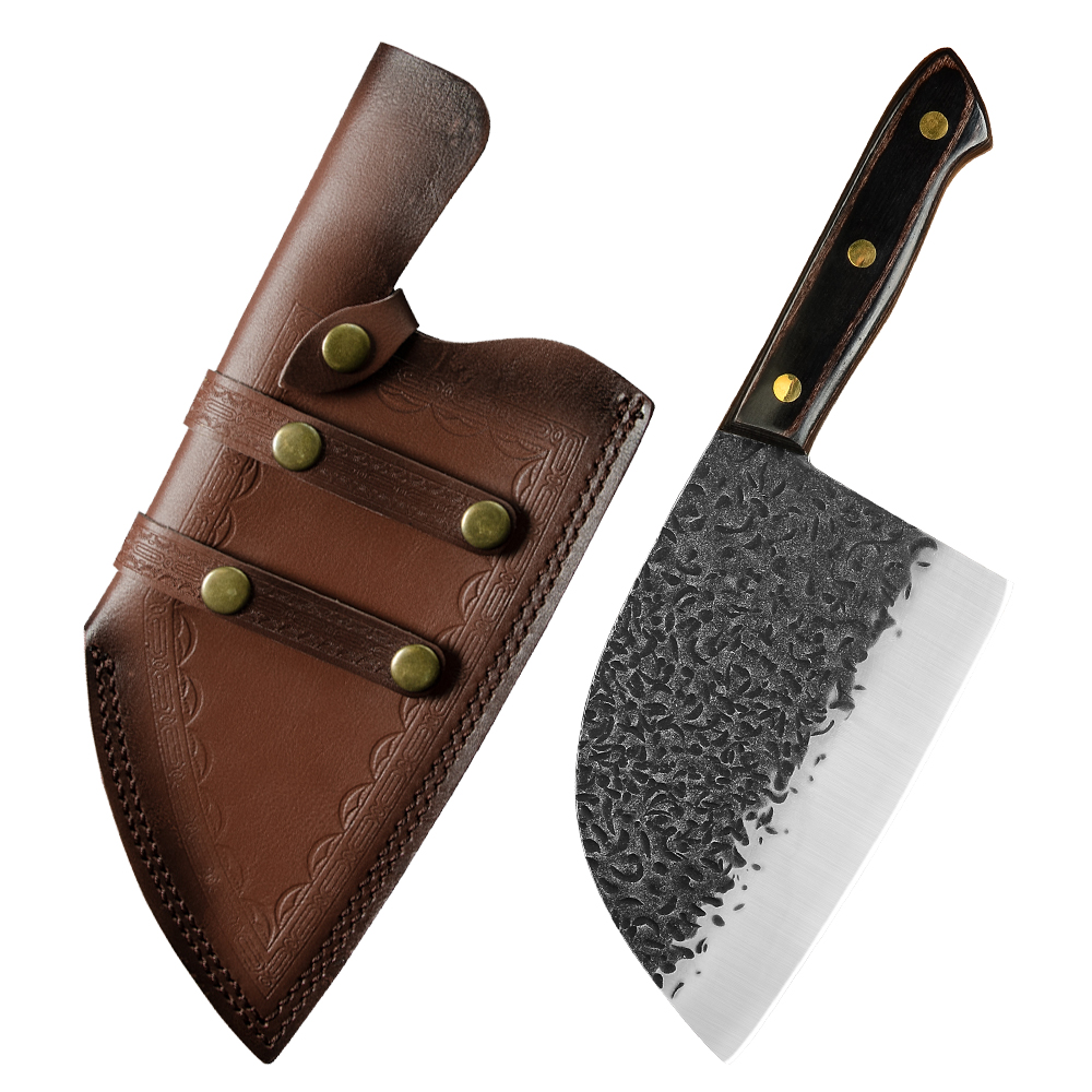 Xingye 7 Inch Full Tang Heavy Big Chopping Tactical Survival Hunting Camping Butcher Chef Knife Set Serbian With Leather Sheath