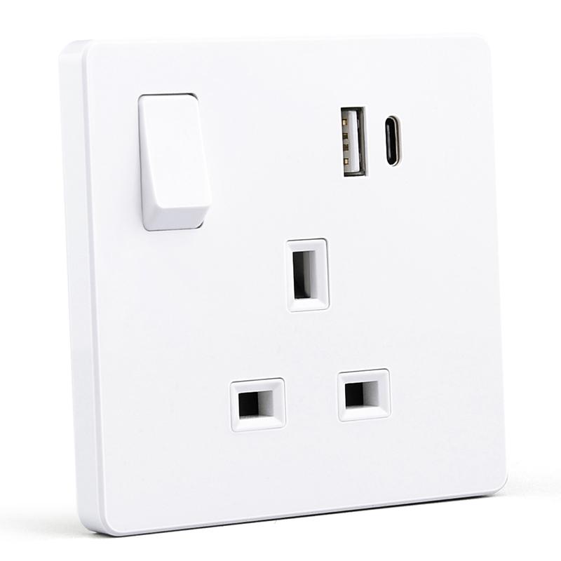 Настенная розетка с одной двойной связью и двумя или 3 USB-портами для зарядного устройства, штепсельная вилка, тонкая плоская пластина