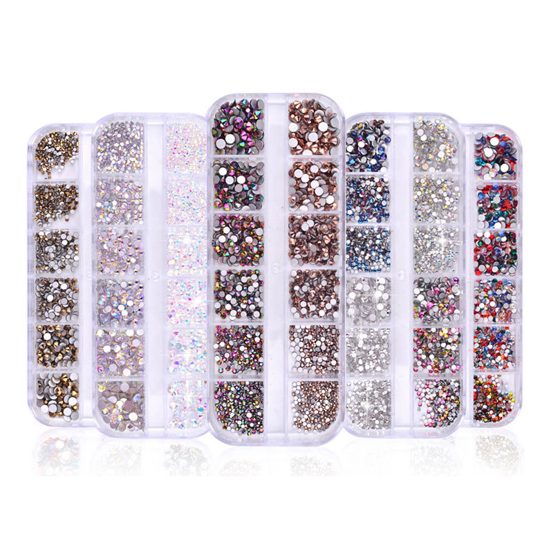 3D Nail art polish strip Trim Set Shiny diamond patch box packed 12 Grit Mixed Sizes AB Crystal Rhinestone