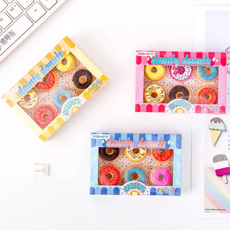 Zhejiang market stationery new product girls school items Candy-colored donuts fun japanese erasers kids cuteeraser set funny
