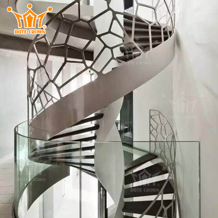 Indoor and outdoor metal cast iron spiral stairs with steel railings White European spiral stairs with handrails