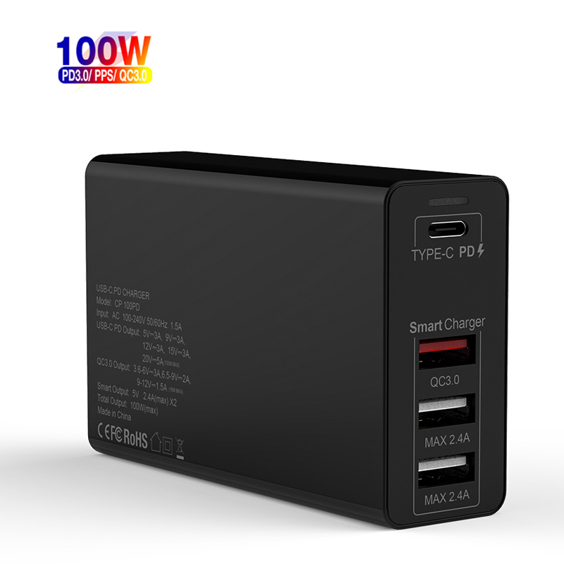Быстрая зарядка USB C PD 100W 2C 2A 4 порт зарядное устройство Ган Переходник USB C Type C портативный адаптер для путешествий Сменные US EU UK AU KS штепсельной вилки