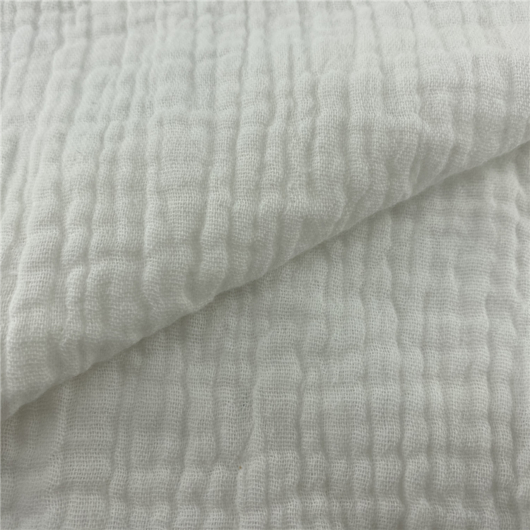 Wholesale high quality soft cotton double gauze crepe crinkle muslin fabric solid for baby blanket swaddle
