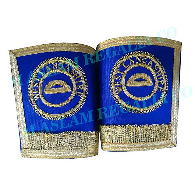 Masonic Emblem Craft Provincial Dress Gauntlets with gold Edging and Gold Fringes