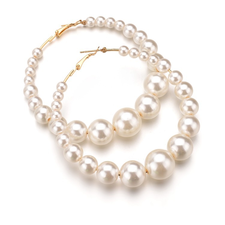 2021 New Design Wholesale Big Ring Geometric Earrings Faux Pearl Hoop Earrings jewelry