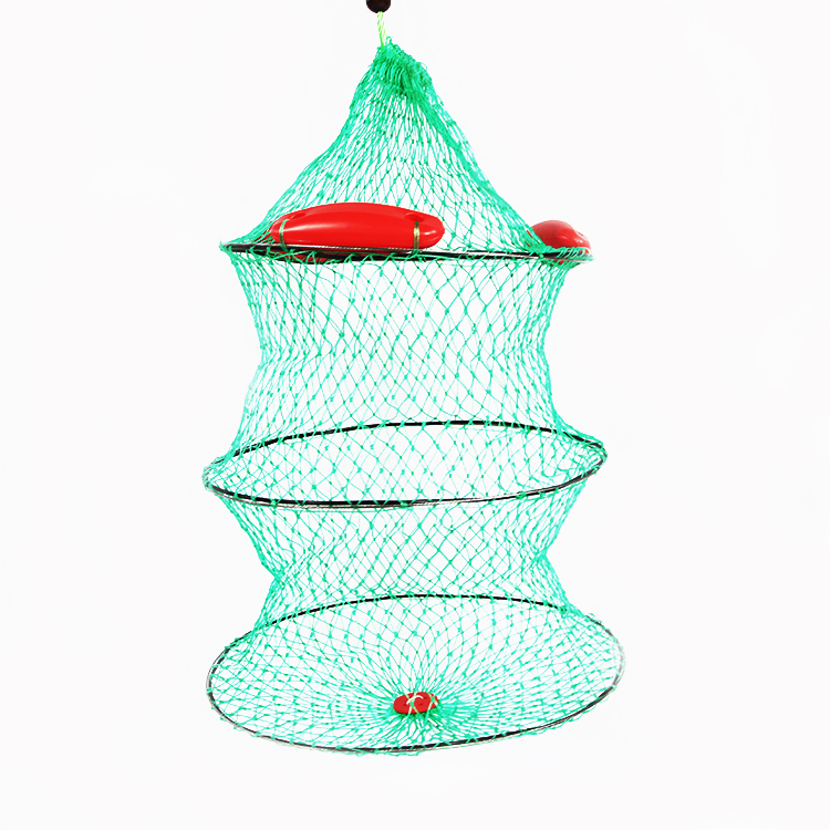 Portable Green Color Multi Size Nylon Mesh Shrimp Under Water Floating Folding Fishing Net Cage