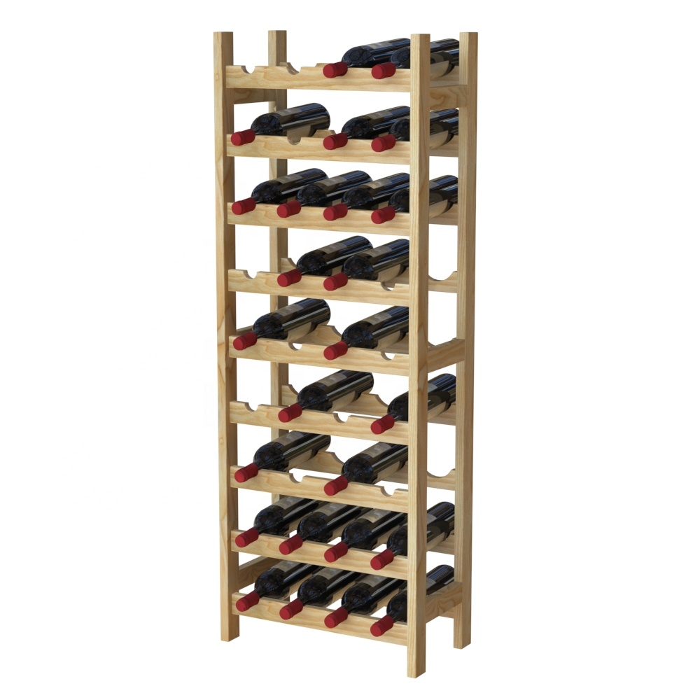 Classic Style Free Standing 36 Bottles Holder Stackable 9 Tier Sturdy Modular Display Shelves Wine Storage Cellars Rack