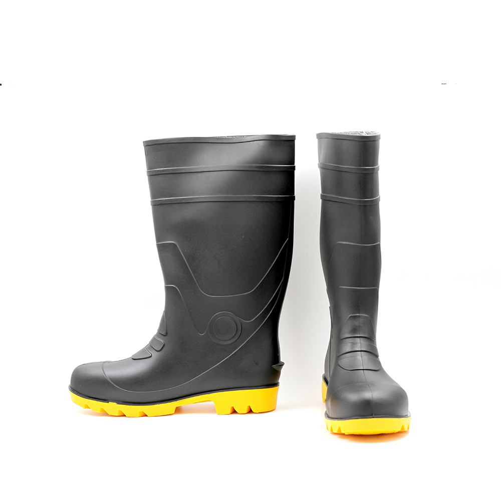 long cheap high rain rubber black pvc gumboots waterproof for mud man with steel toe
