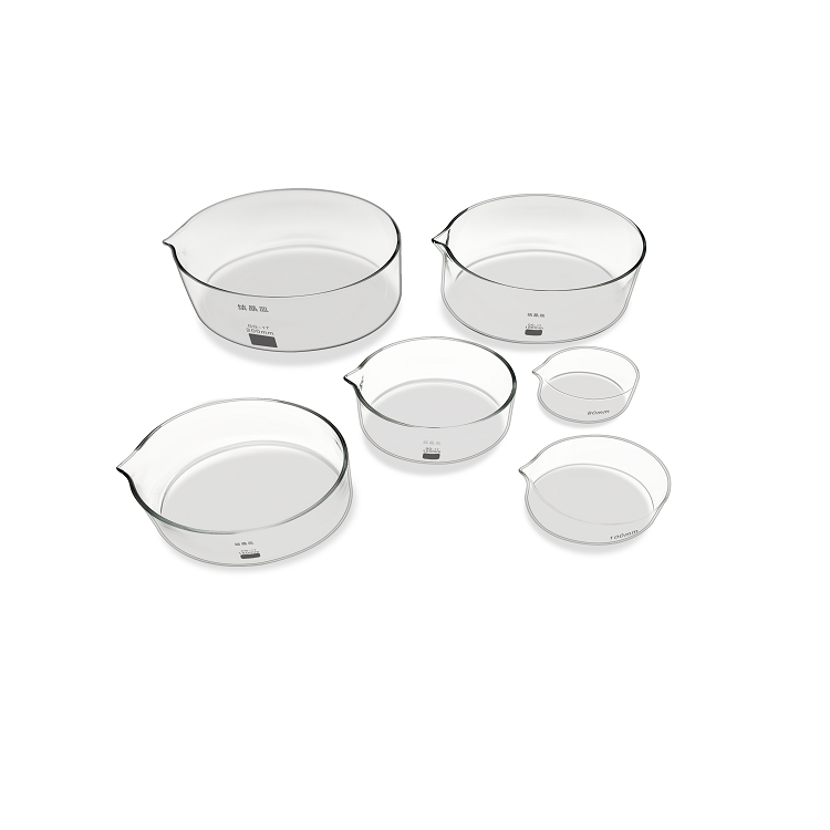 Multi-specification laboratory flat bottom borosilicate glass pour spout crystallizing dish