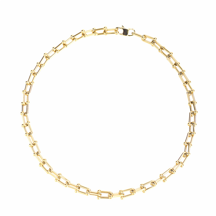Popular chunky gold jewelry gold plated bamboo U shape link chain choker necklace, stainless steel chain bracelet jewelry set