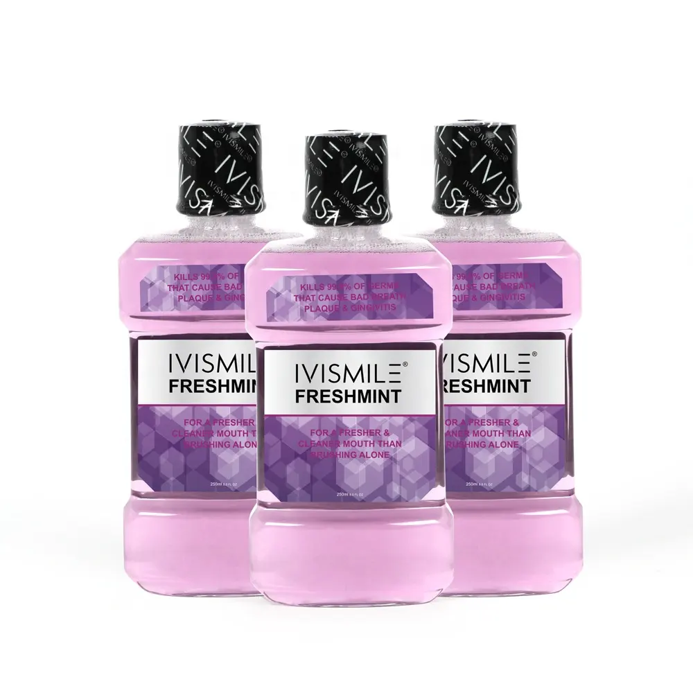 IVISMILE Private Label Home Use 250ml Private Label Charcoal Teeth Whitening Mouthwash Bottle