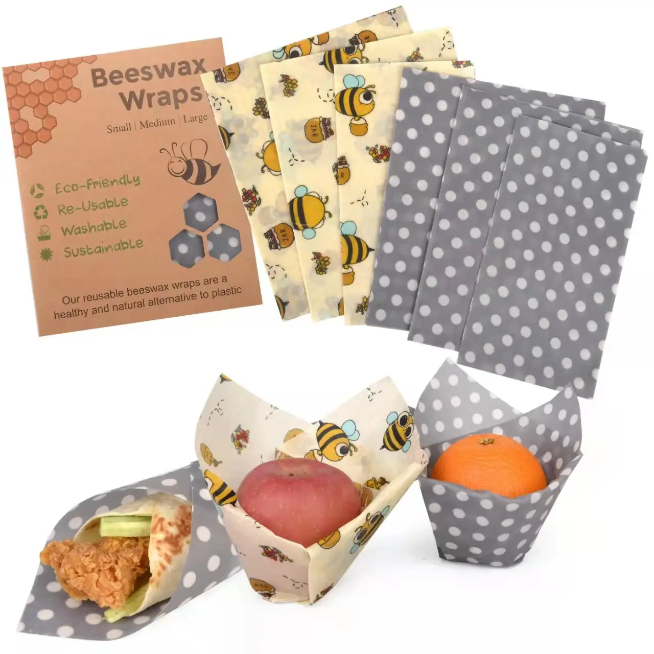 New Organic Cotton Bread Storage Snack Eco Assorted Bee Wax Food Wrap Bag Reusable Organic Beeswax Wraps Beeswax food wraps
