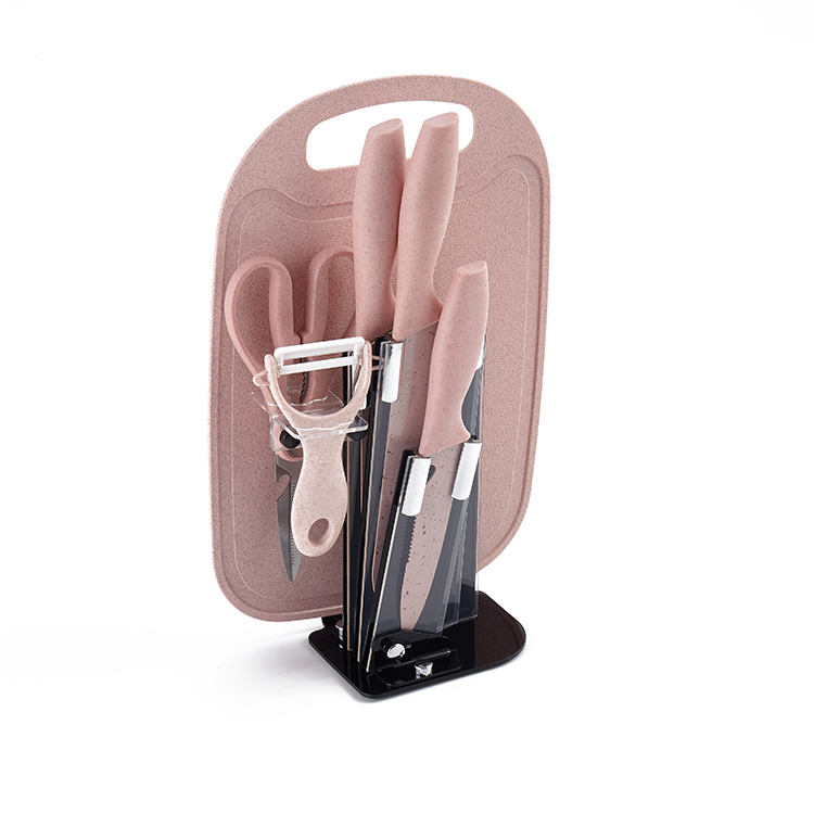 7 Pieces Stianless Steel Kitchen Knife Set with 3 Knives Peeler Scissor Cutting Board Acrylic Stand Holder