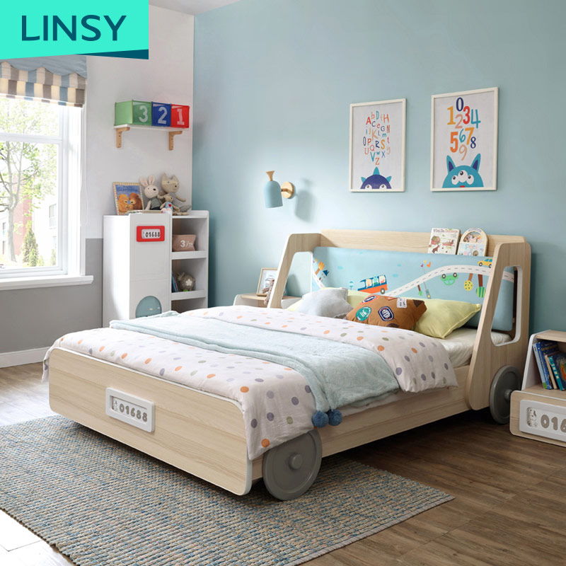 Linsy Fancy Car Shaped Teenager Boy Bed Set Furniture Bedroom Room Children Kids Car Beds Eq1A