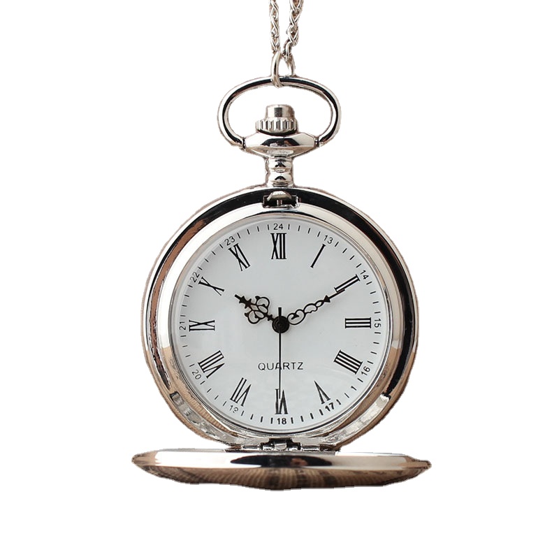 Roman Student Fashion Metal Retro Large Flip Necklace Watch Luminous Exam Pocket Watch for Men and Women