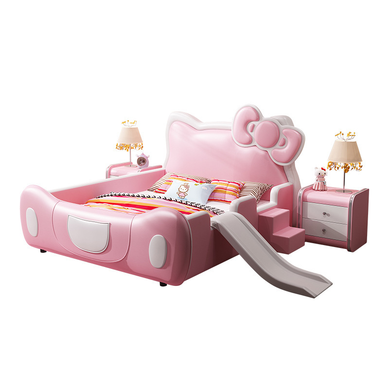 Multifunction Baby Cots Designs Solid Wood Crib Bed With Slide and Stairs Kids House Castle With Safaty Guardrail