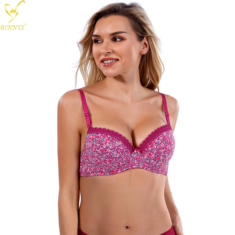 BINNYS 36B удобный нейлоновый бюстгальтер на косточках с цветочным принтом и кружевом