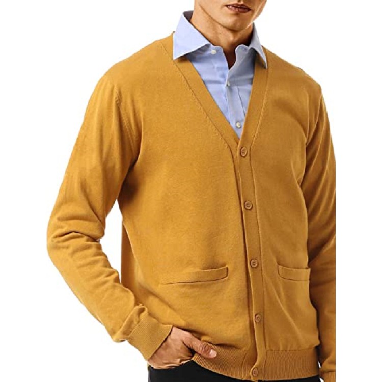Men's 100% Lambswool Long-Sleeve Shawl Collar Cardigan Sweater Men's Cotton Cardigan Sweater