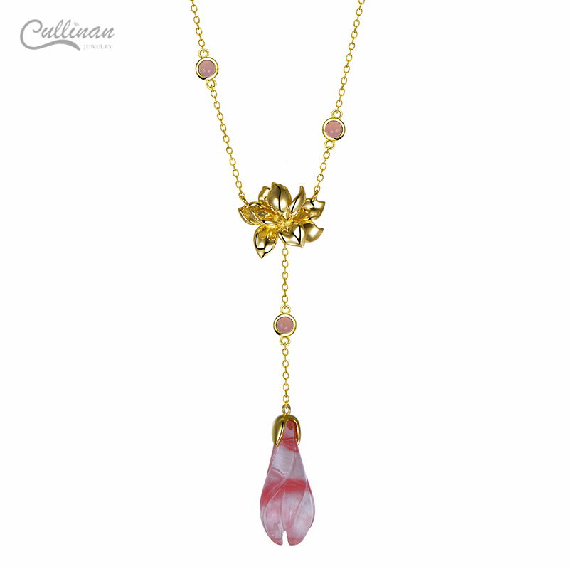 High Quality Colored Necklace China Fashion Women Jewelry Trendy Necklace 18k Gold Flower Pendants Necklace Real Gold Wholesale