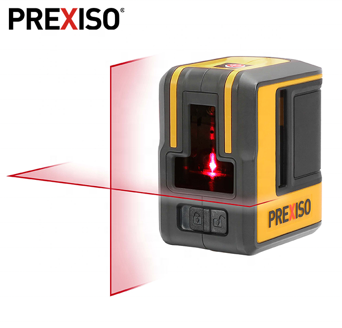PREXISO 2AA Hot Selling Cross line W/90 Degree Laser Level 10m/30FT Display Laser Digital Measure Tape Made in China