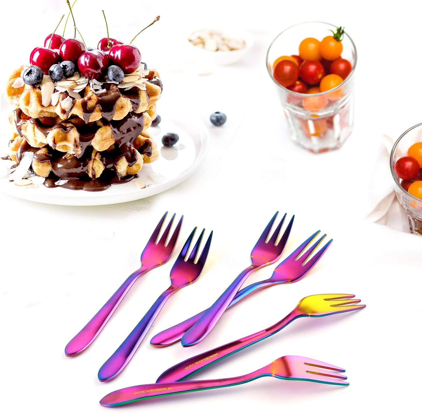 European Cheap Price Party Iridescent Colored Custom Tea Fork Metal Cutlery Stainless Steel Cake Dessert Fork