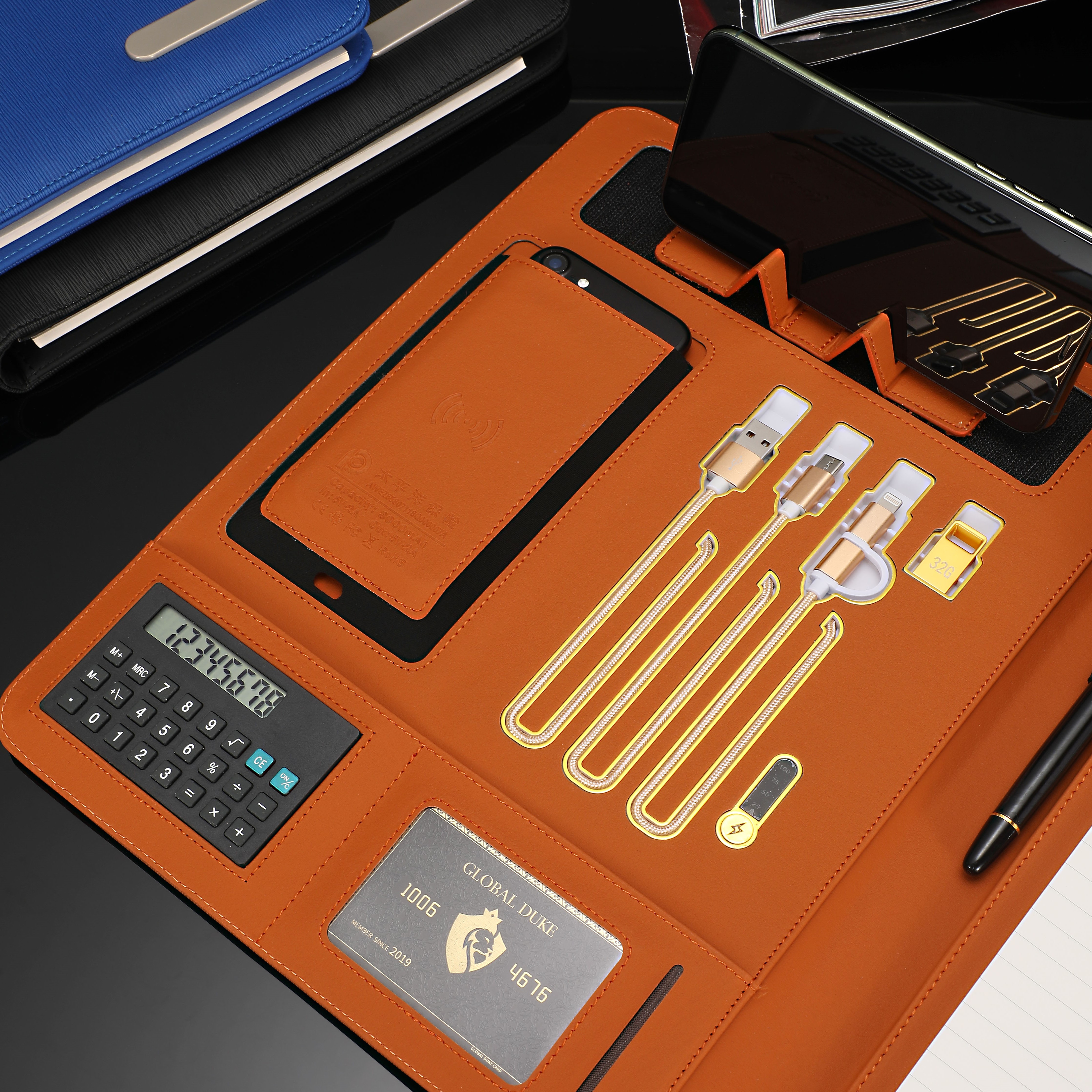 A5 пользовательский Многофункциональный Роскошный деловой подарок USB PU кожаный блокнот с блоком питания
