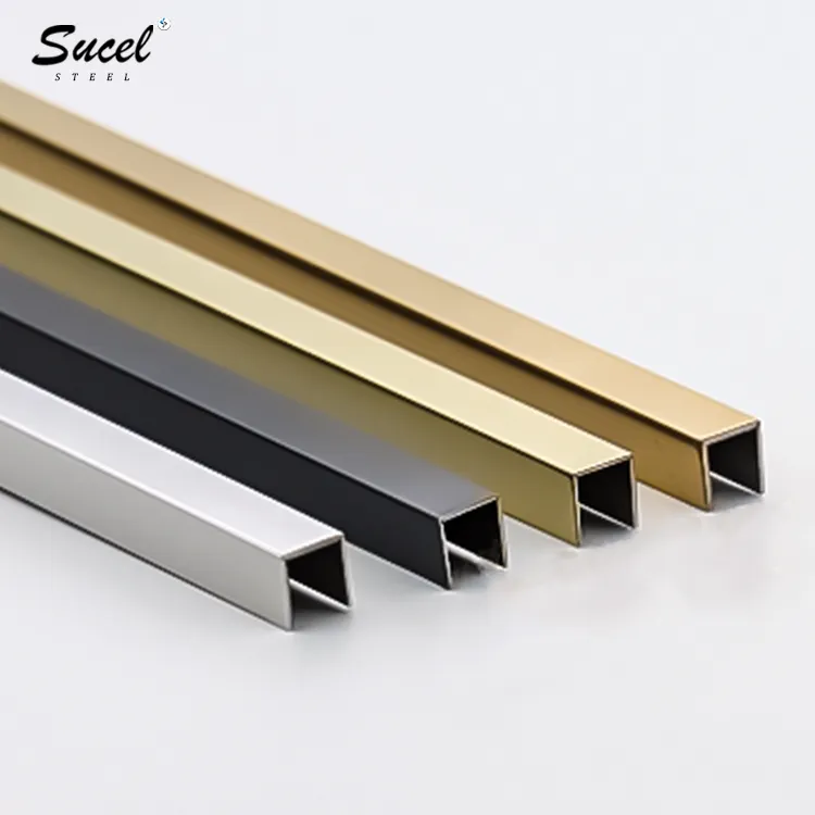 SUCEL Black Mirror Brushed Bathroom Metal Inlay Strips Ceramic Tile Trim Stainless Steel U Channel Steel Edge Profile For Glass