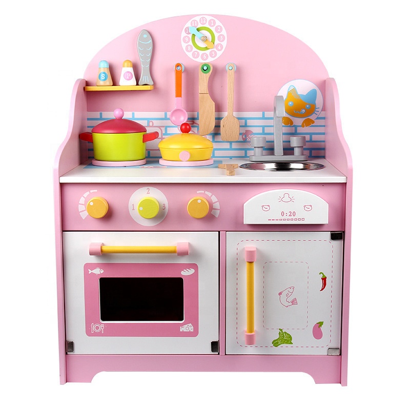 Pretending Role Play Pink Big Cooking Baby Girl Wooden 2 in 1 Kitchen Accessories Toy Sets
