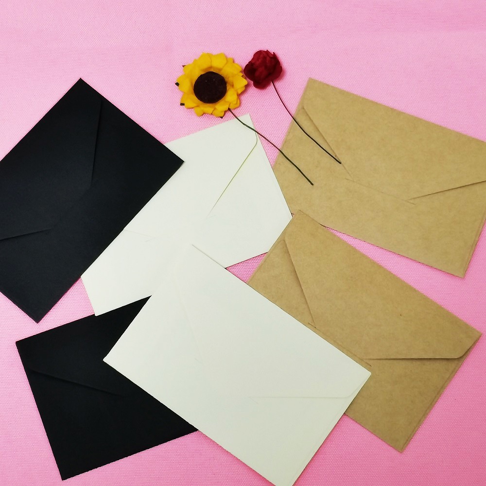 Wholesale 10.5*7cm White Black Kraft Blank Mini Paper Envelopes Postcard Thank You Card Envelope