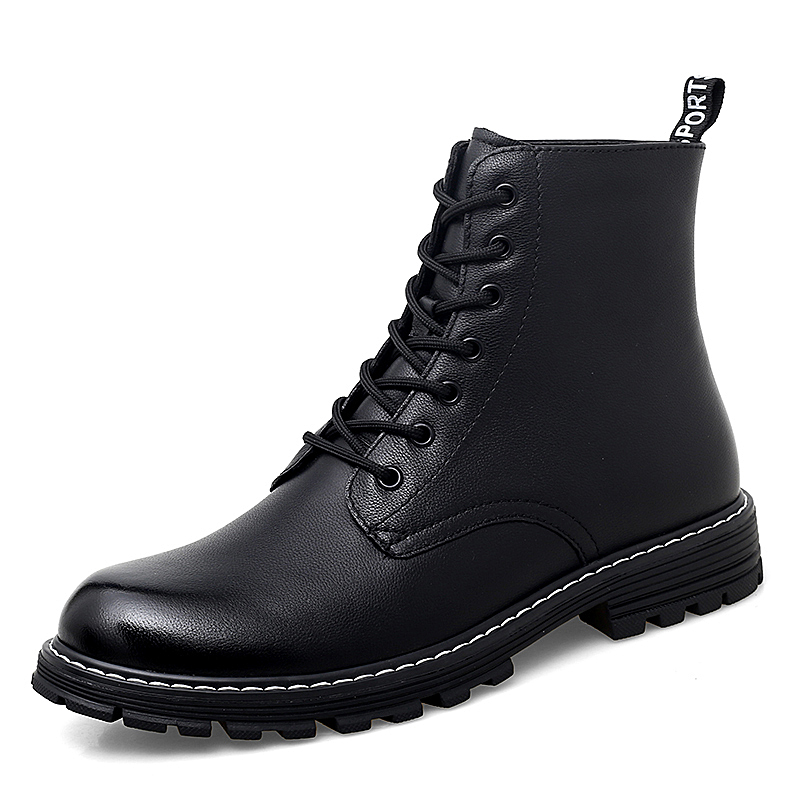 Hot Selling Good Quality Classic Style Fashion All-match Casual Shoe Black Leather Boots Men
