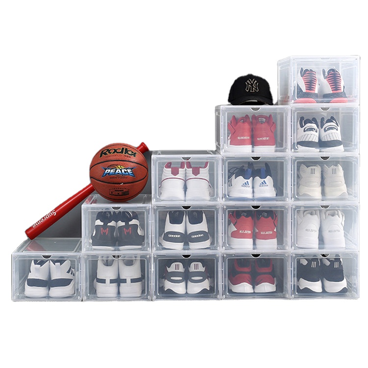 Transparent Storage Display Case with Lid Cheap Clear Acrylic Shoe Box Plastic Storage Shoe Sneaker Box With Magnet