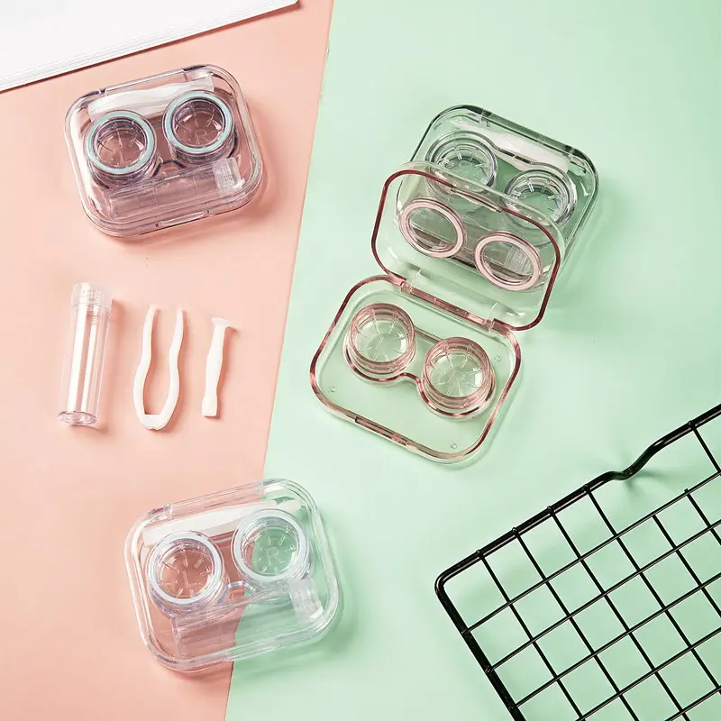 Full transparent Integrated cosmetic contact lens case box Novelty contact lens case plastic contact lenses cases display boxes