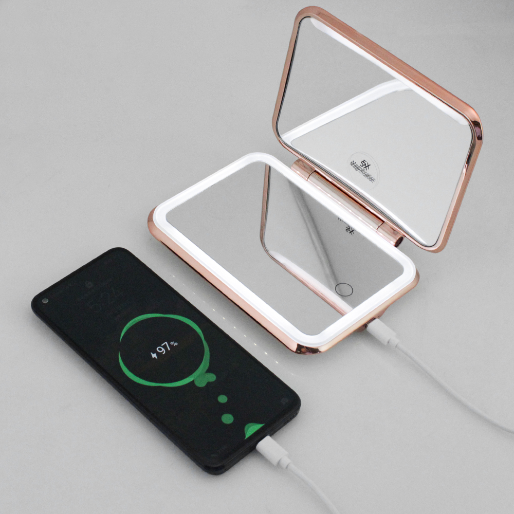 2023 Зарядка сокровище макияж зеркало Power Bank светодиодное компактное зеркало